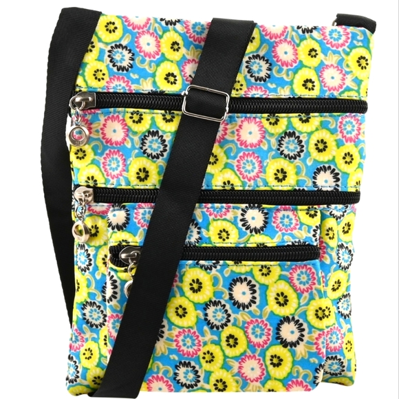Multi Color Spring Floral Pattern Zippered Shoulder Bag with Adjustable Strap - Picture 1 of 6